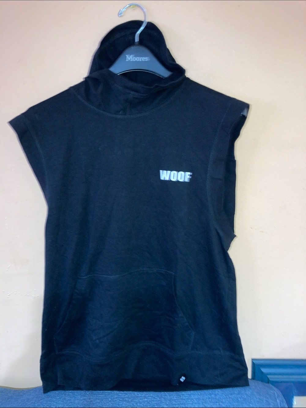 koi Black Sleeveless tank Hoodie with WOOF Graphic